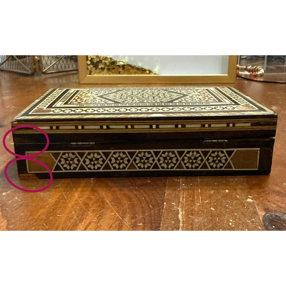 VTG Sadeli Mosaic Wood Inlay Jewelry Box Middle Eastern Marquetry Trinket